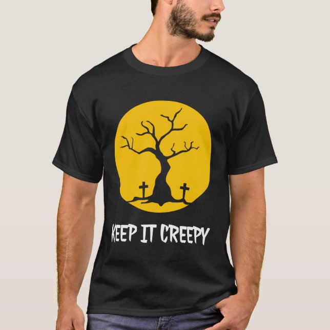 Keep It Creepy Full Moon Cemetery Silhouette Hallo T-Shirt (Vorderseite)