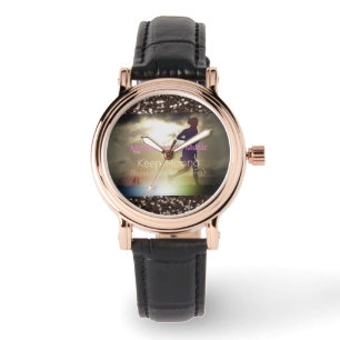 Keep Moving Brown Faux Glitter Armbanduhr