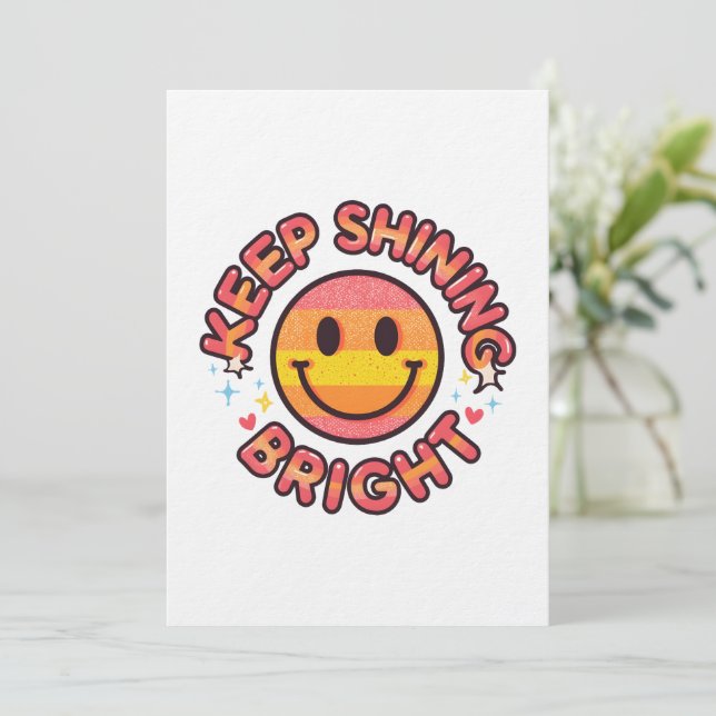 Keep Shining Bright Sticker – Retro 90s Smiley  Einladung (Stehend Vorderseite)