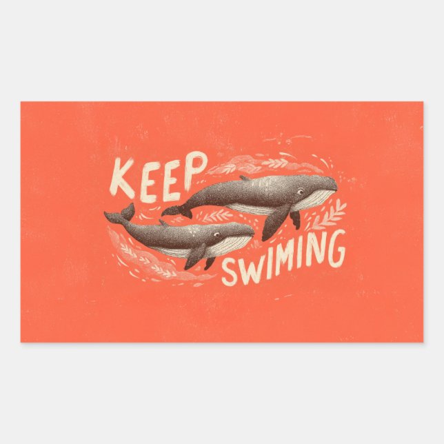 Keep Swimming Whales Rechteckiger Aufkleber (Vorderseite)
