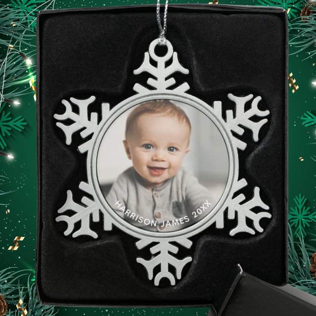 Keepake Baby Foto Personalisiert Schneeflocken Zinn-Ornament (Von Creator hochgeladen)