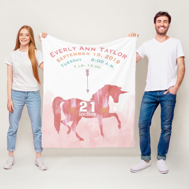 Keepake Baby Girl Blush Coral Birth Stat Unicorn Fleecedecke (Beispiel)