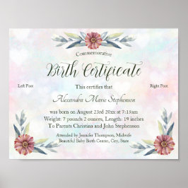 Keepake Baby Girl Footprint Geburtszertifikat Poster