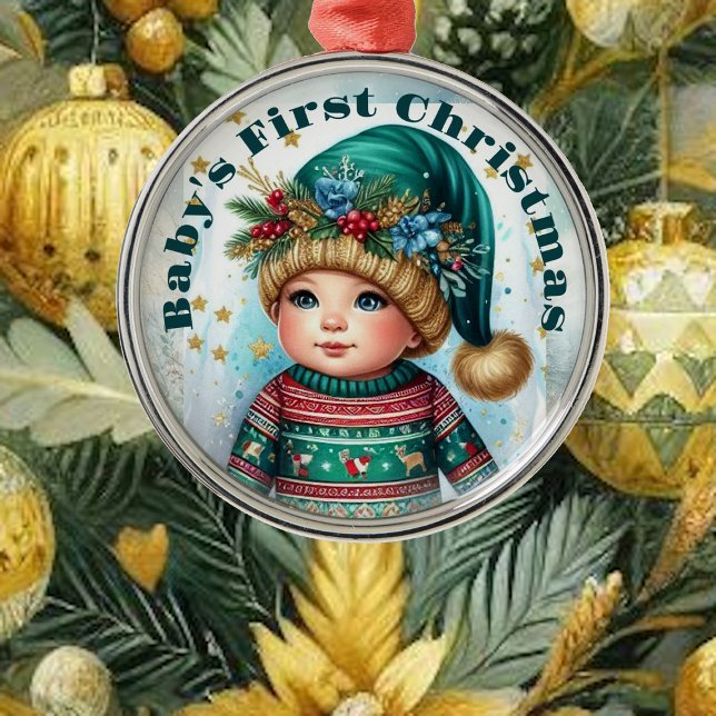 Keepake Baby's First Christmas Foto Kid Erinnerung Ornament Aus Metall (Keepsake Baby's First Christmas Photo Kid Memories Metal Ornament)
