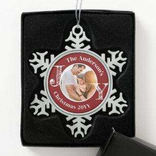 Keepake Familie Foto Freude Moderne Minimalistisch Schneeflocken Zinn-Ornament