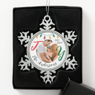 Keepake Familie Foto Weiße Freude Weihnachten Schneeflocken Zinn-Ornament