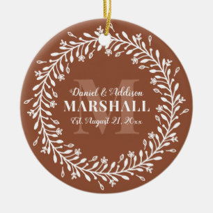 Keepake Foto Neu verheiratetes Couple Orange Monog Keramik Ornament