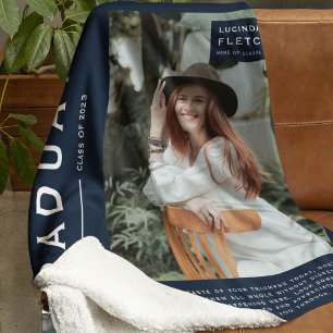 Keepake Foto & Quote Abschluss Geschenk Navy Blue Fleecedecke