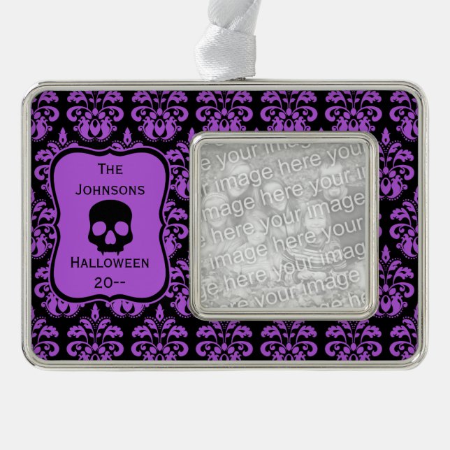 Keepake Halloween-Schädel Rahmen-Ornament Silber (Vorderseite)