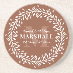 Keepake Newlyly Couple Orange Wreath Monogram Getränkeuntersetzer