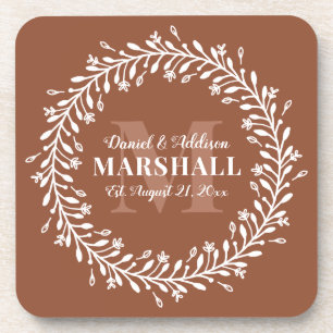Keepake Newlyly Couple Orange Wreath Monogram Getränkeuntersetzer
