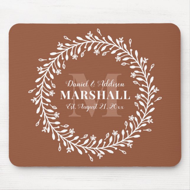 Keepake Newlyly Couple Orange Wreath Monogram Mousepad (Vorne)