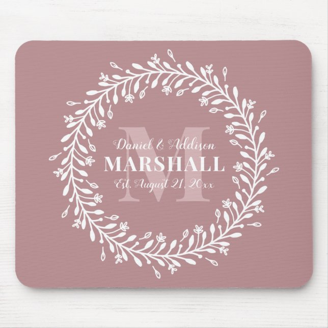 Keepake Newlyly Couple Pink Wreath Monogram Mousepad (Vorne)