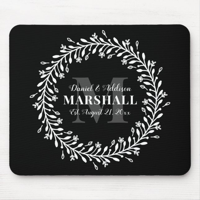 Keepake Newlyly Couple Wreath Monogram Name Mousepad (Vorne)