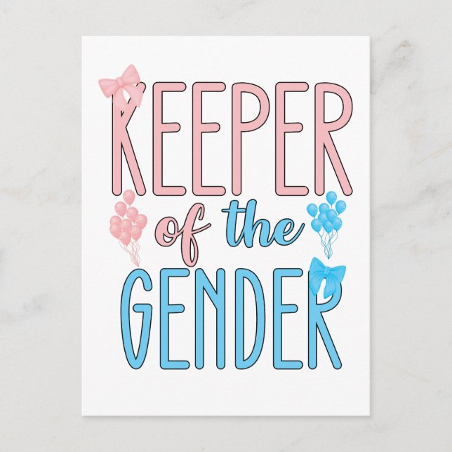 Keeper of Gender Reveal Boy Girl Pink Blue Einladungspostkarte (Vorderseite)