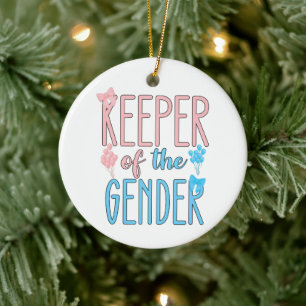 Keeper of Gender Reveal Boy Girl Pink Blue Keramik Ornament