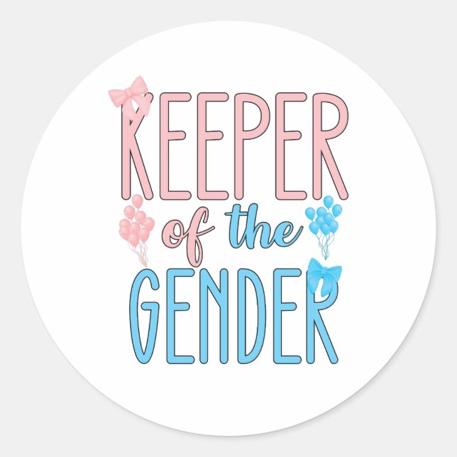 Keeper of Gender Reveal Boy Girl Pink Blue Runder Aufkleber (Vorderseite)