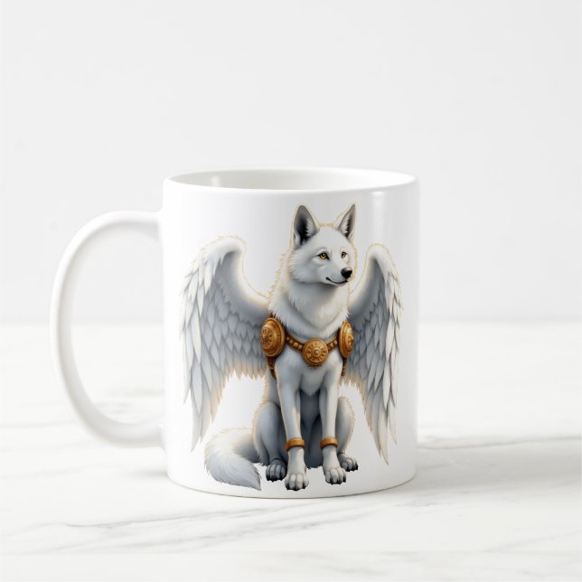 Keeper of the Dawn – The White Winged Wolf.  Kaffeetasse (Links)