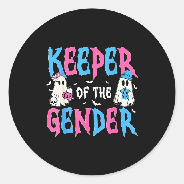 Keeper Of The Gender Pumpkin Halloween Baby Gender Runder Aufkleber (Vorderseite)