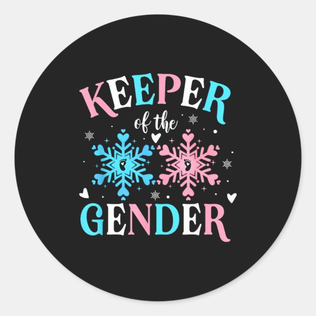 Keeper Of The Gender Reveal Baby Snowflake Nk Or B Runder Aufkleber (Vorderseite)