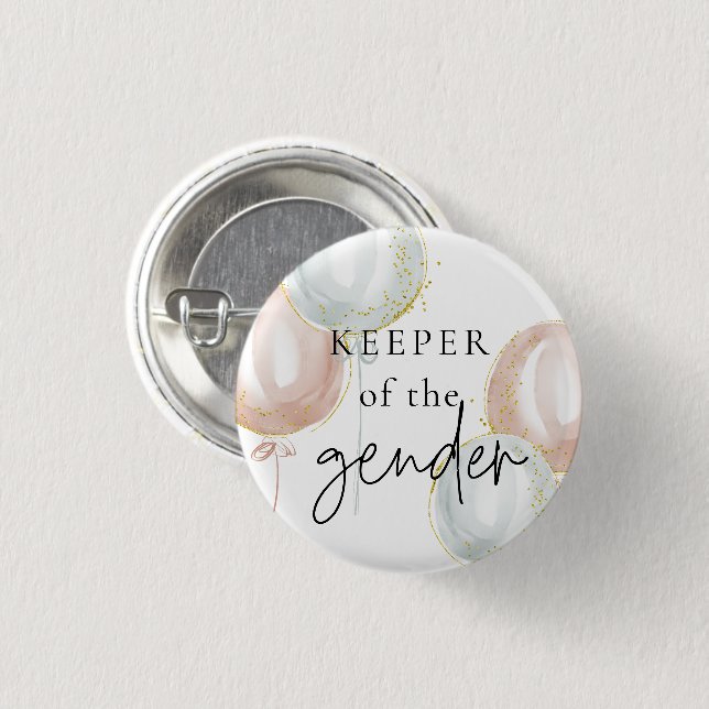 Keeper of the Gender Reveal Pink & Blue Balloon Button (Vorne & Hinten)