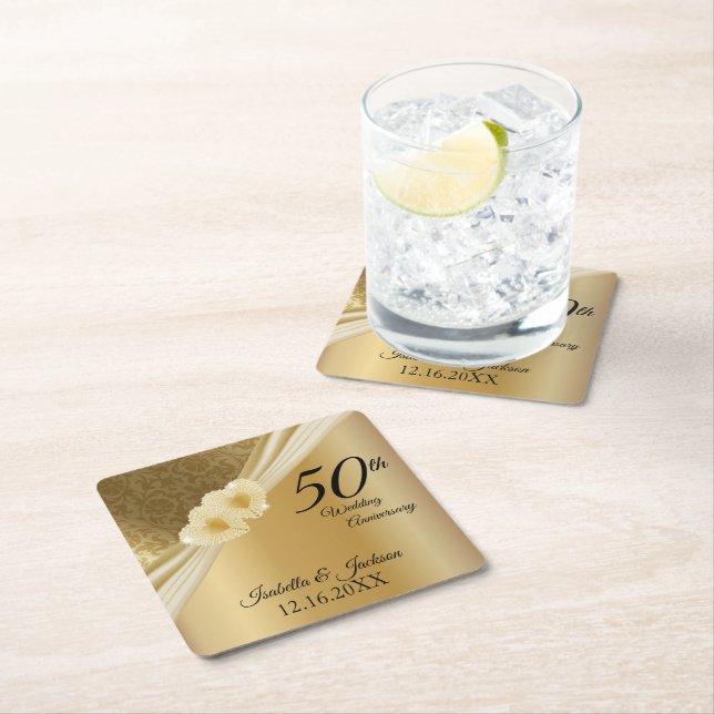 Keepsake 50th 💞 Gold Wedding Anniversary Rechteckiger Pappuntersetzer (Vor Ort)
