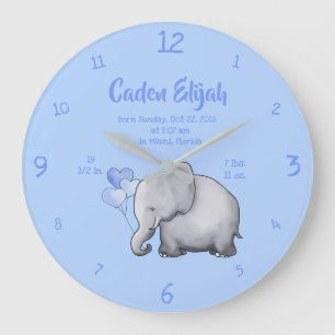 Keepsake Baby Boy Birth Stat Elephant Nursery Große Wanduhr