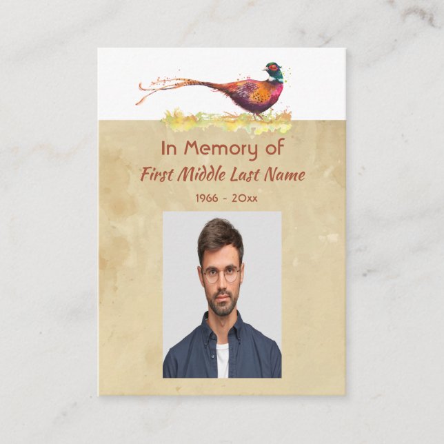 Keepsake Memorial Photo Invite Pheasant Bird Art Visitenkarte (Vorderseite)
