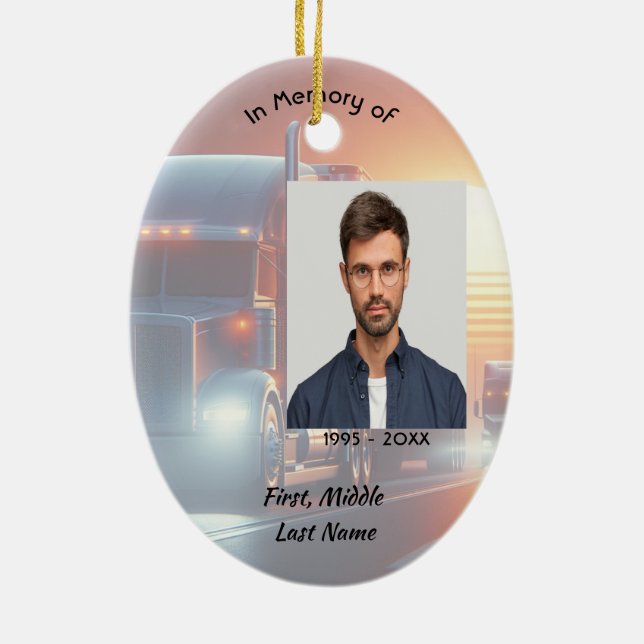 Keepsake Memorial Semi-Truck Tractor-trailer  Keramik Ornament (Hinten)