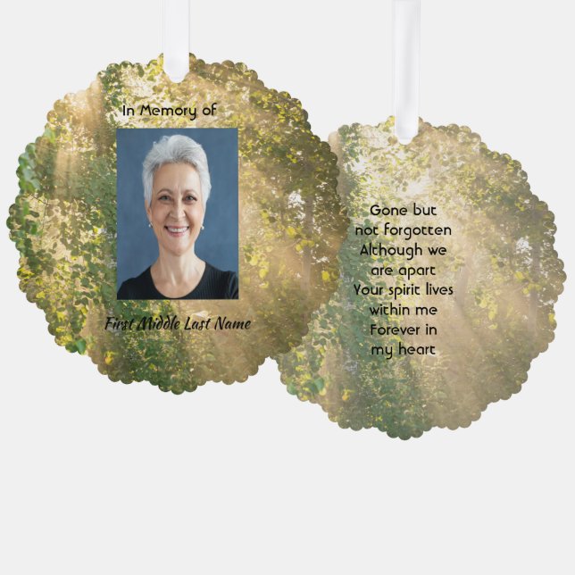 Keepsake Memorial Sunshine Golden Forest Ornament Karte (Vorderseite/Rückseite)