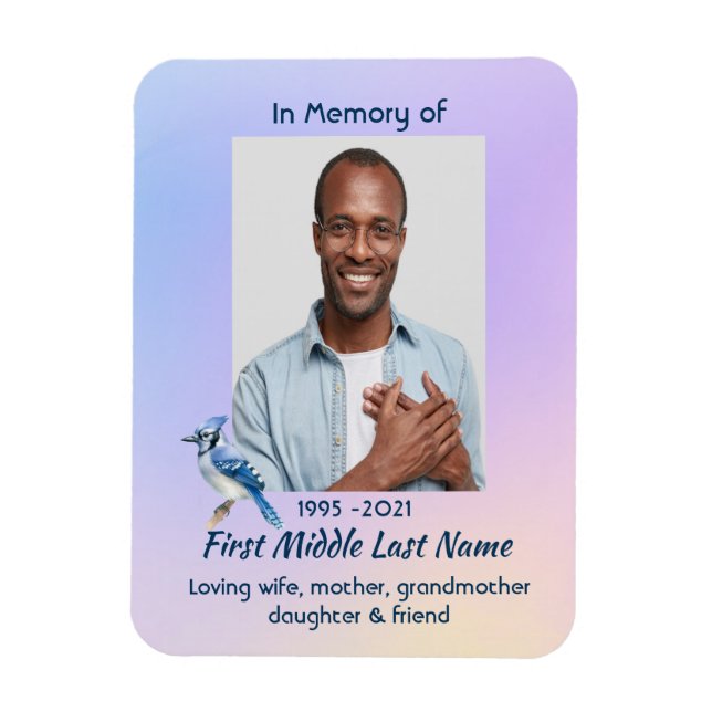 Keepsake Memorial Watercolor Bluejay Garden  Magnet (Vertikal)