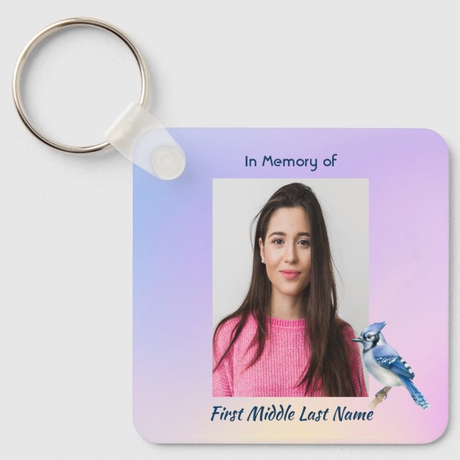 Keepsake Memorial Watercolor Bluejay Garden  Schlüsselanhänger (Vorderseite)