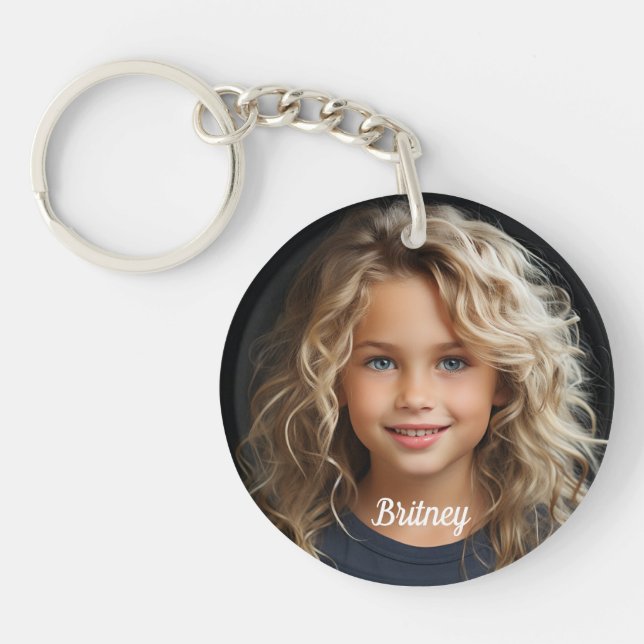 Keepsake Personalized Child Portrait Name Round  Schlüsselanhänger (Vorderseite)