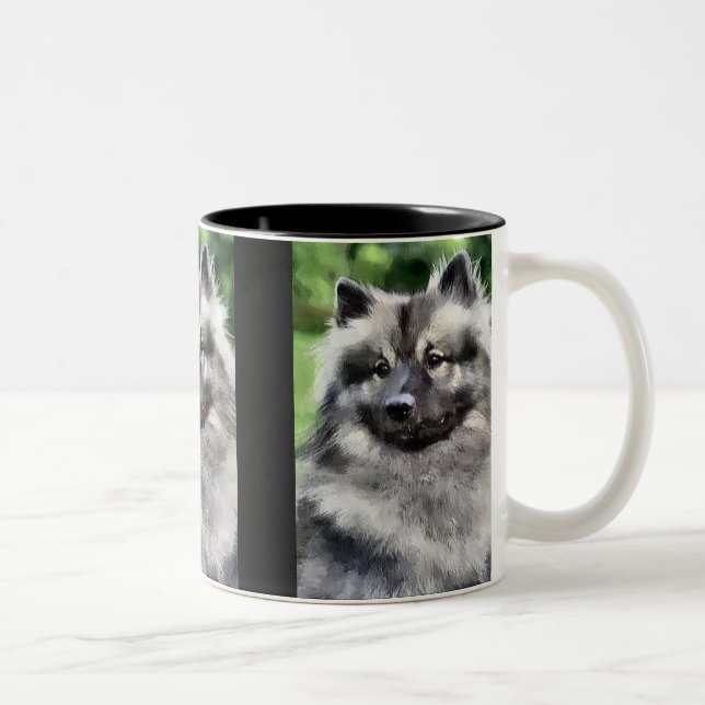 Keeshond Art Geschenke Zweifarbige Tasse (Rechts)