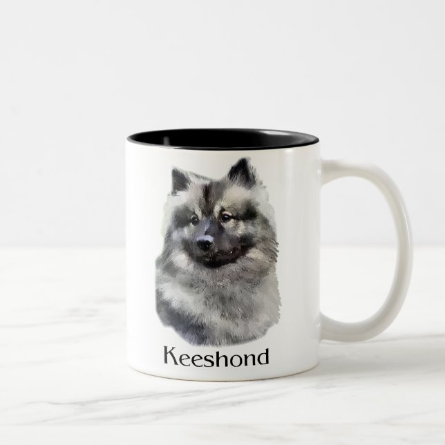Keeshond Art Geschenke Zweifarbige Tasse (Rechts)