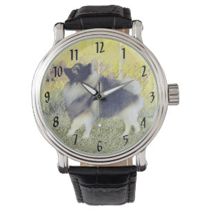 Keeshond Aspen Painting - Niedliche Originalkunst Armbanduhr