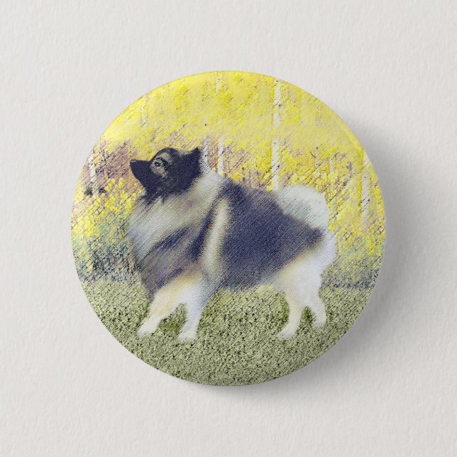 Keeshond Aspen Painting - Niedliche Originalkunst Button (Vorderseite)