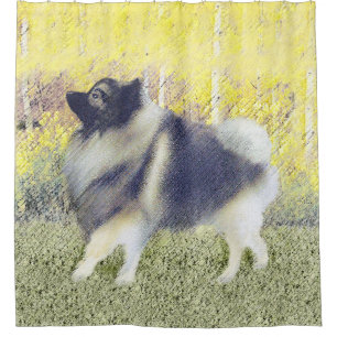 Keeshond Aspen Painting - Niedliche Originalkunst Duschvorhang