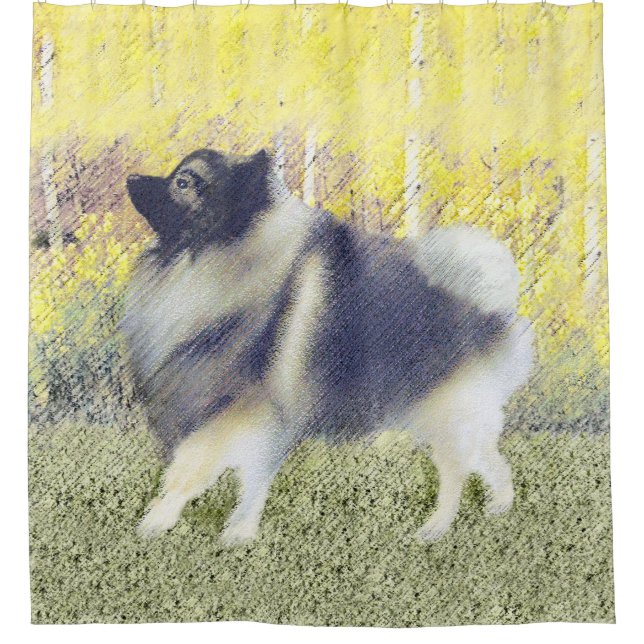 Keeshond Aspen Painting - Niedliche Originalkunst Duschvorhang (Vorderseite)