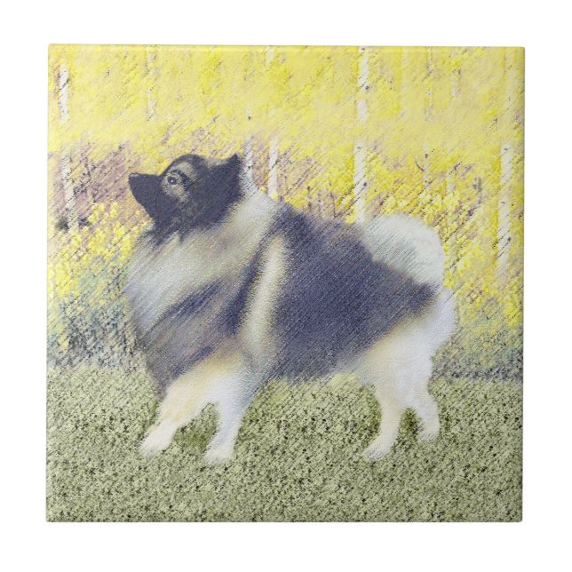 Keeshond Aspen Painting - Niedliche Originalkunst Fliese (Vorderseite)