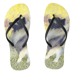 Keeshond Aspen Painting - Niedliche Originalkunst Flip Flops