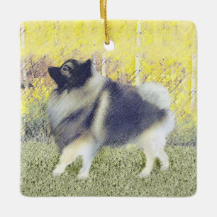 Keeshond Aspen Painting - Niedliche Originalkunst Keramikornament
