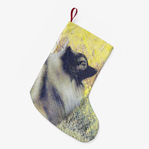 Keeshond Aspen Painting - Niedliche Originalkunst Kleiner Weihnachtsstrumpf