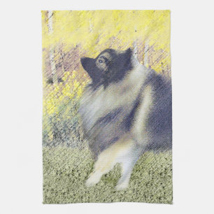 Keeshond Aspen Painting - Niedliche Originalkunst Küchentuch
