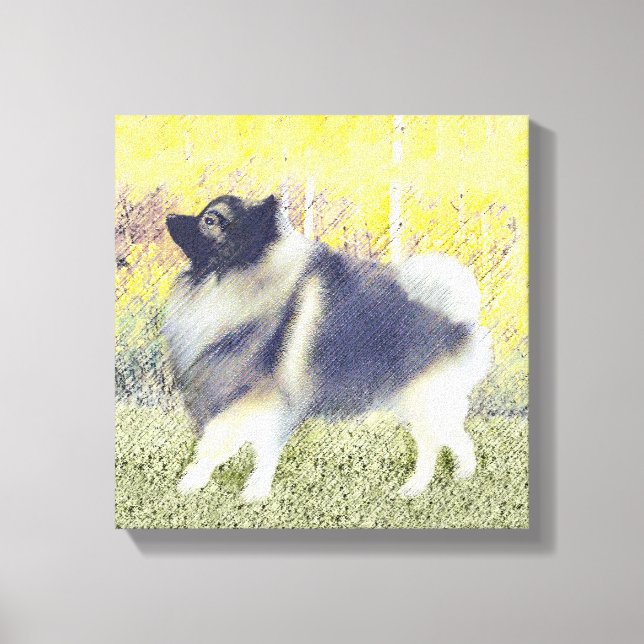 Keeshond Aspen Painting - Niedliche Originalkunst Leinwanddruck (Vorderseite)