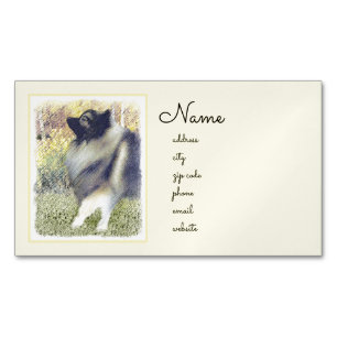 Keeshond Aspen Painting - Niedliche Originalkunst Magnetische Visitenkarte
