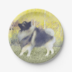 Keeshond Aspen Painting - Niedliche Originalkunst Pappteller