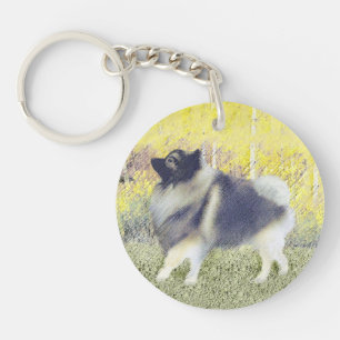 Keeshond Aspen Painting - Niedliche Originalkunst Schlüsselanhänger