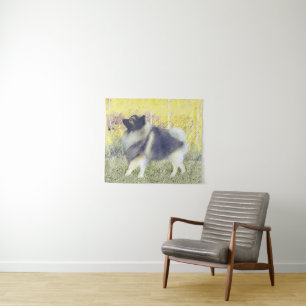 Keeshond Aspen Painting - Niedliche Originalkunst Wandteppich