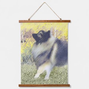 Keeshond Aspen Painting - Niedliche Originalkunst Wandteppich Mit Holzrahmen
